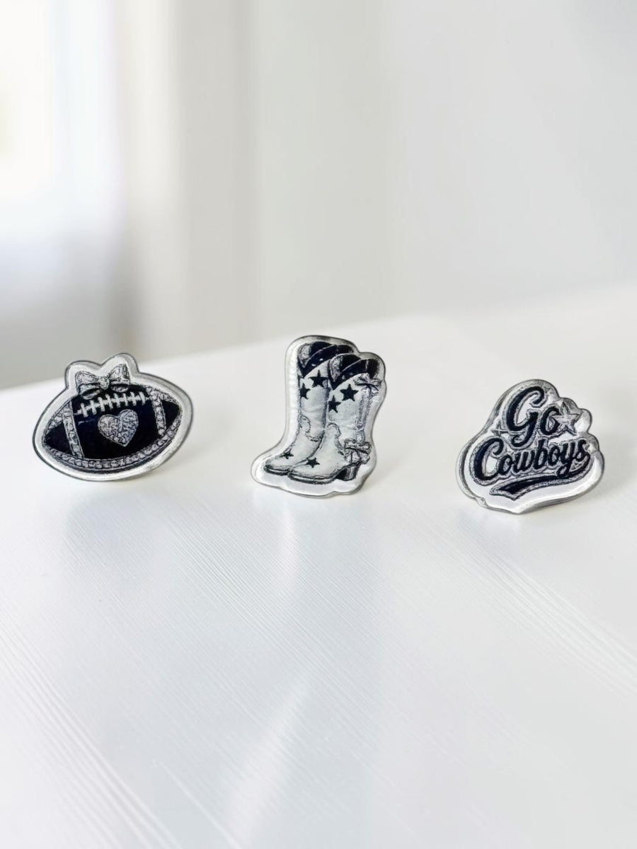 Cowboy Boots Football Acrylic Earring Studs | Navy Silver Game Day Gift | Go Cowboys