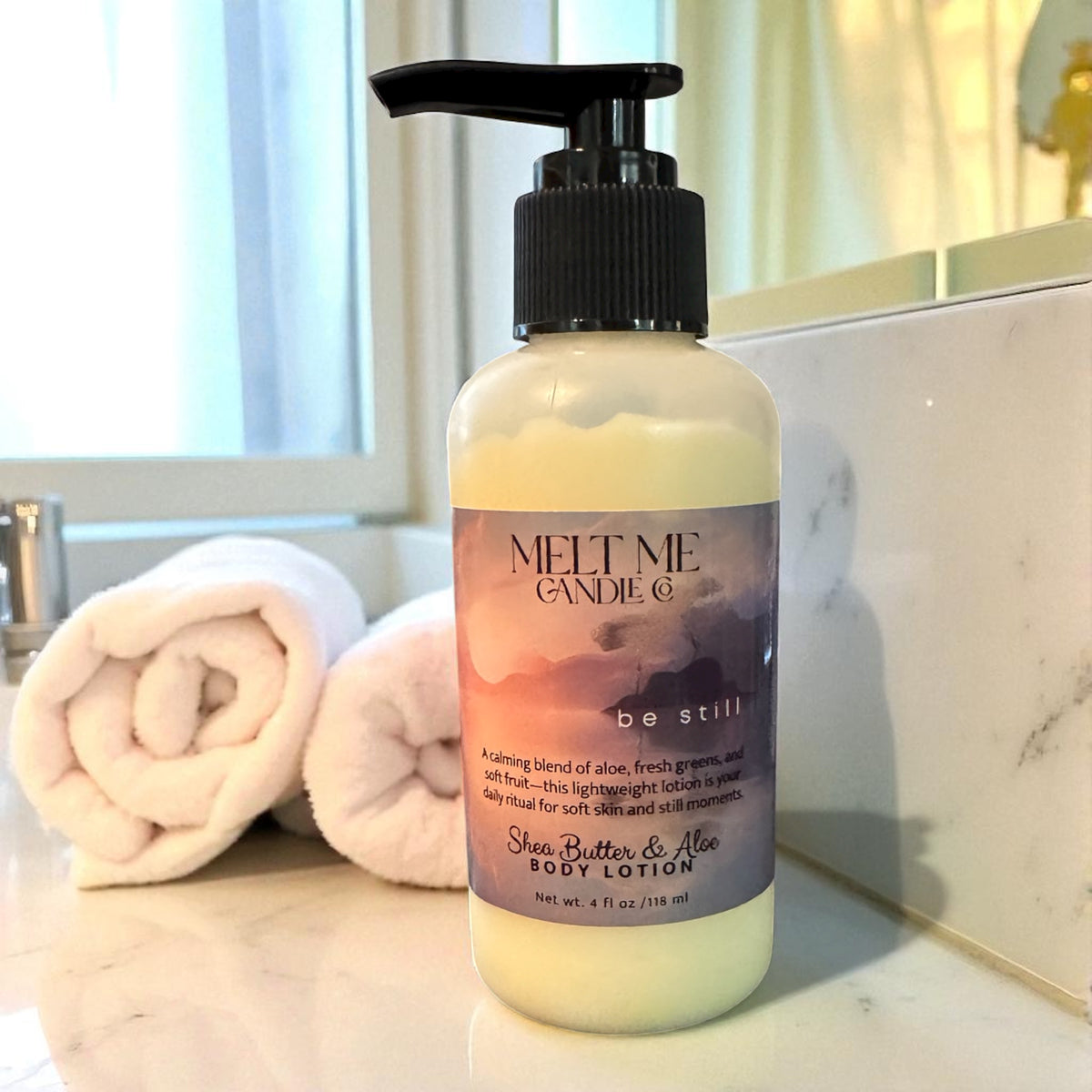 Be Still shea butter and aloe body lotion by Melt Me Candle Co