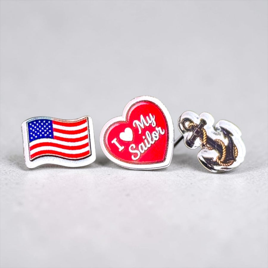 Sailor Anchor Flag Acrylic Earring Studs | Navy Family Gift | I Heart My Sailor
