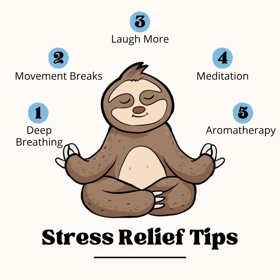 sloth giving tips on how to relieve stress