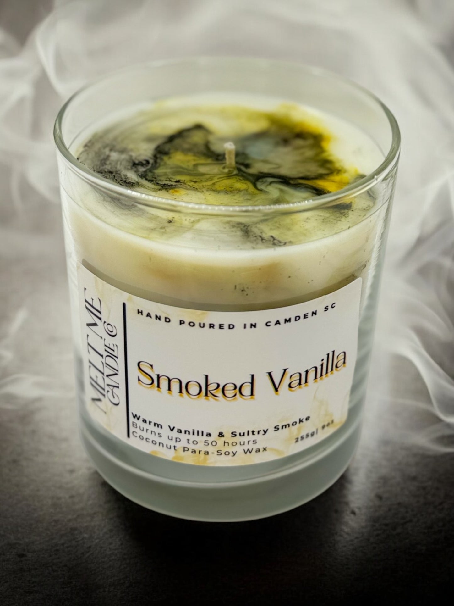 9 ounce smoked vanilla glass candle