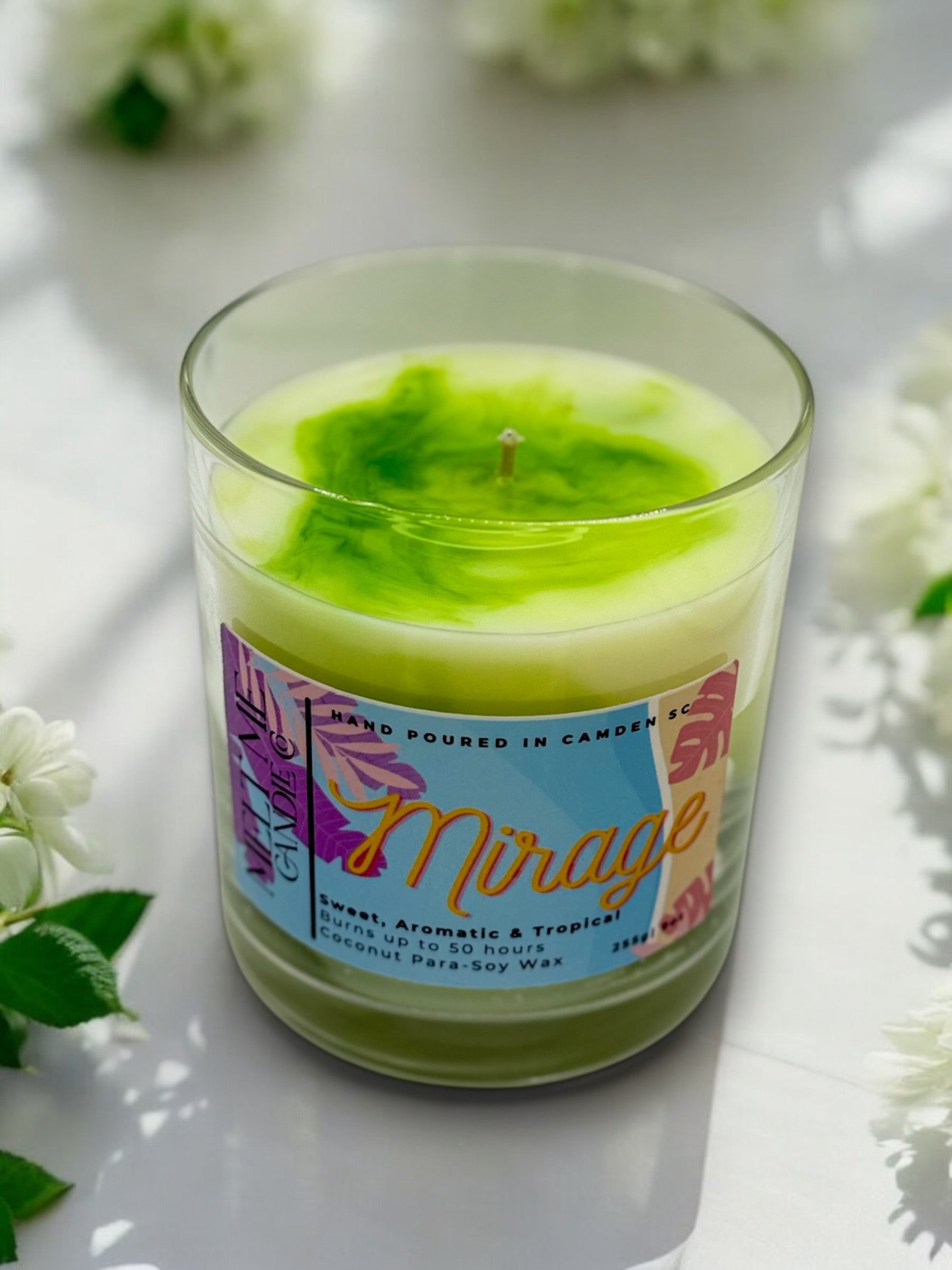 9 ounce glass candle mirage scent