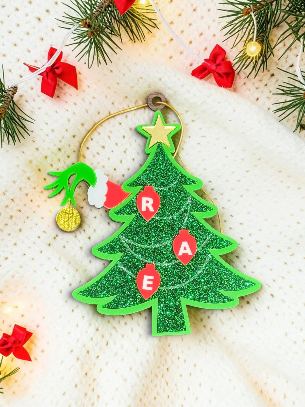 Personalized Grinchy Christmas Tree Ornament