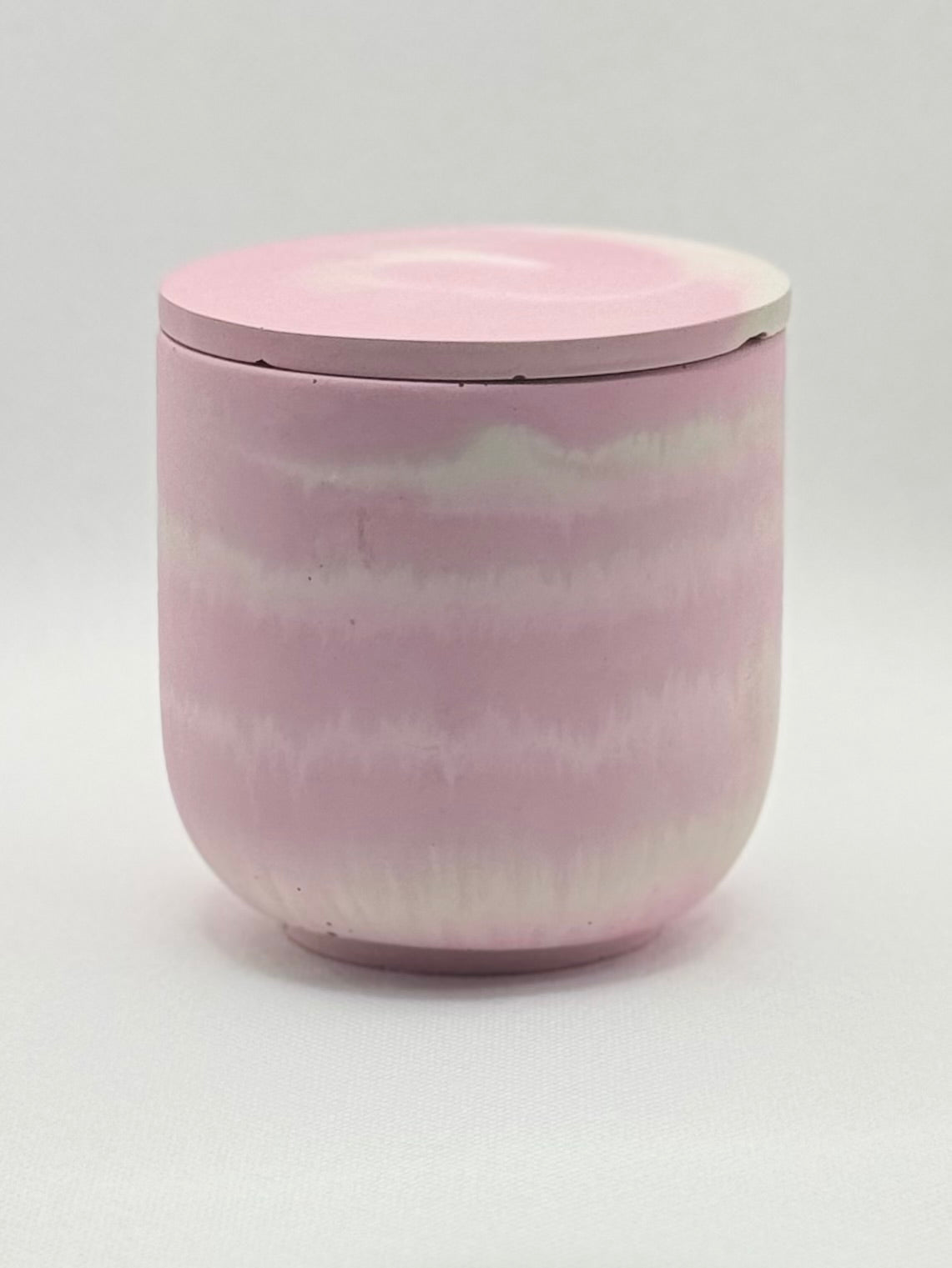 Hand-Poured Concrete Vessel - Pink & White Swirl