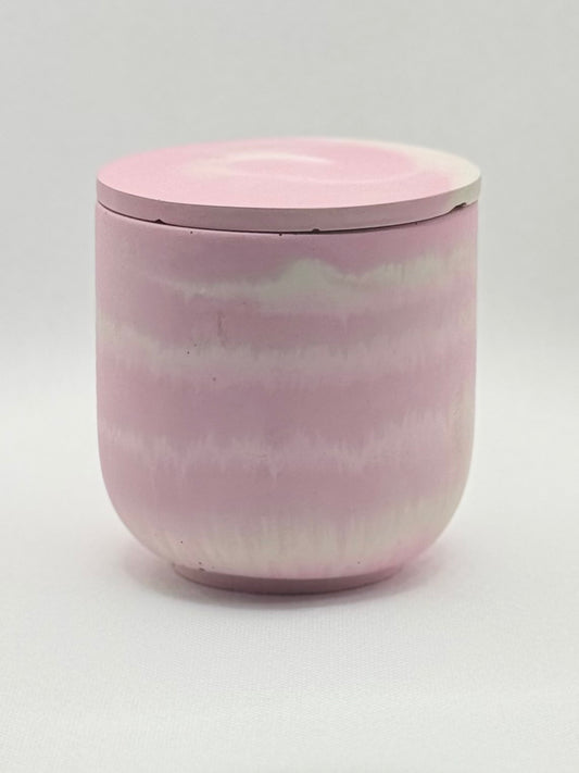 Hand-Poured Concrete Vessel - Pink & White Swirl