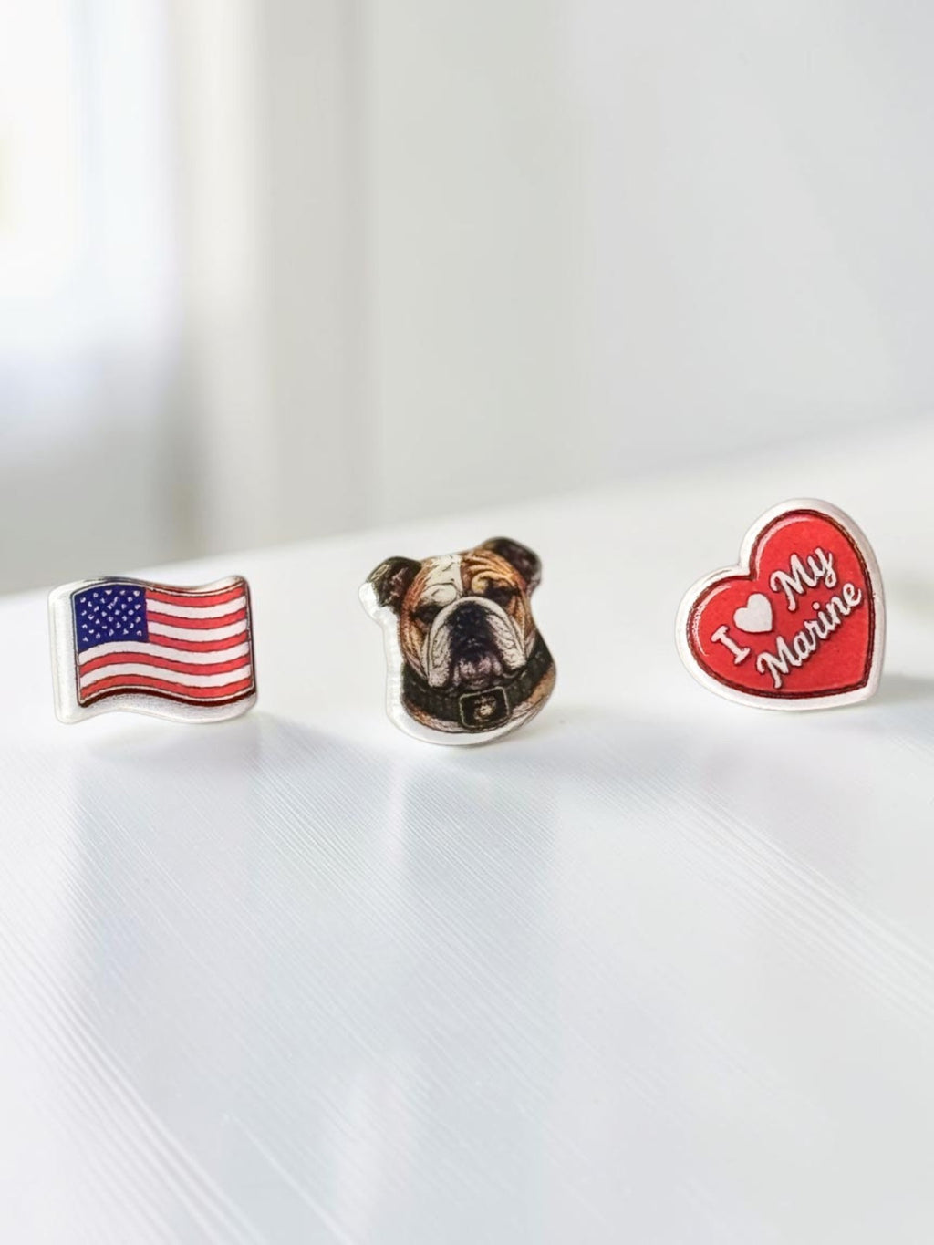Marine Bulldog Flag Acrylic Earring Studs | Devil Dog Family Gift | I Heart My Marine