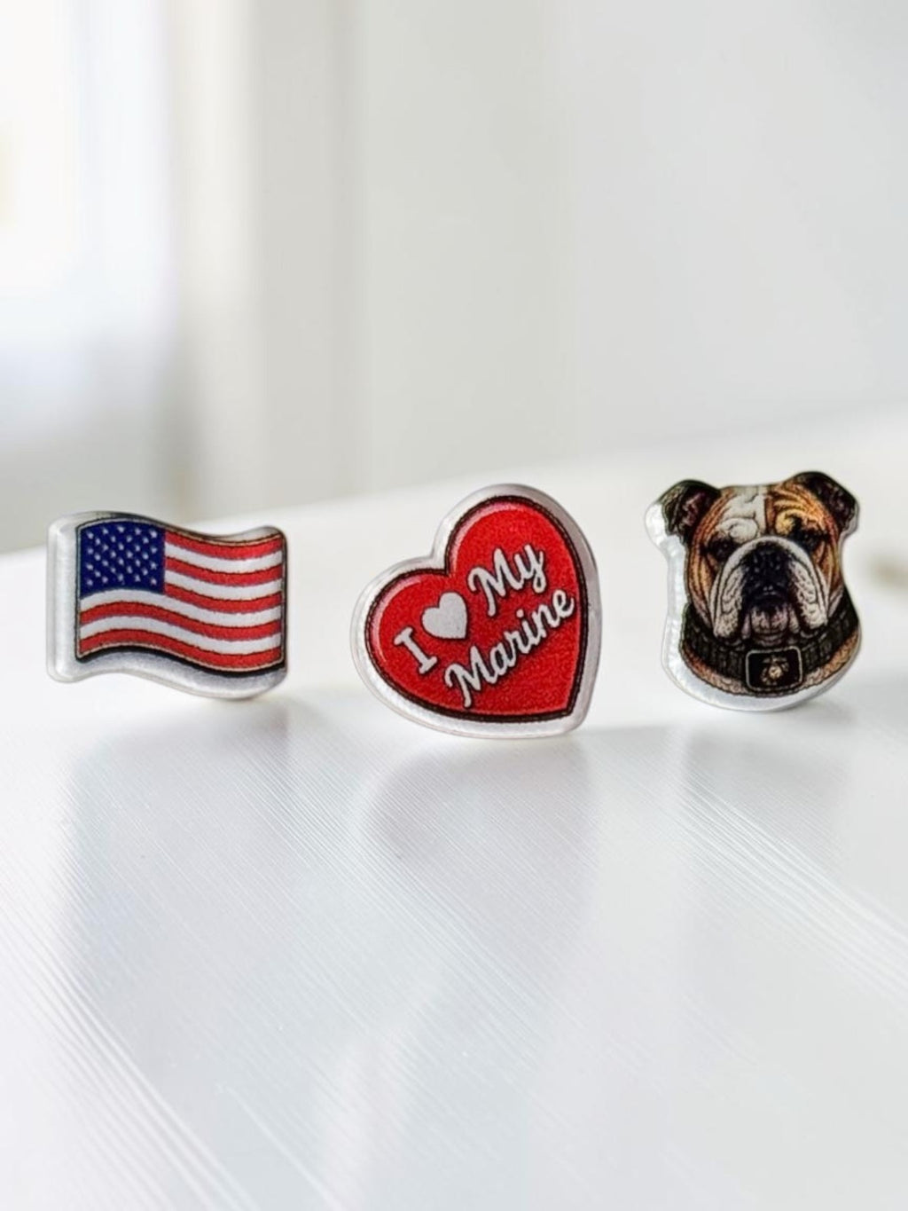 Marine Bulldog Flag Acrylic Earring Studs | Devil Dog Family Gift | I Heart My Marine