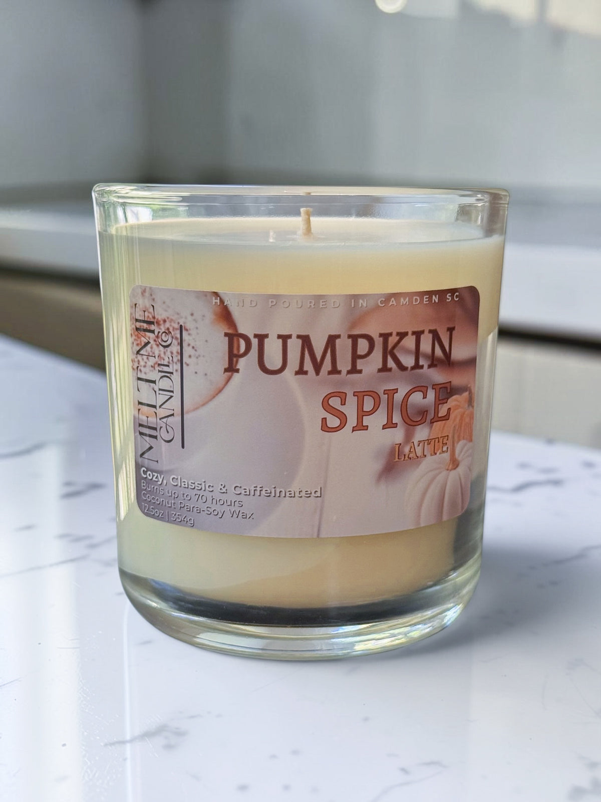 Pumpkin spice latte candle by Melt Me Candle Co