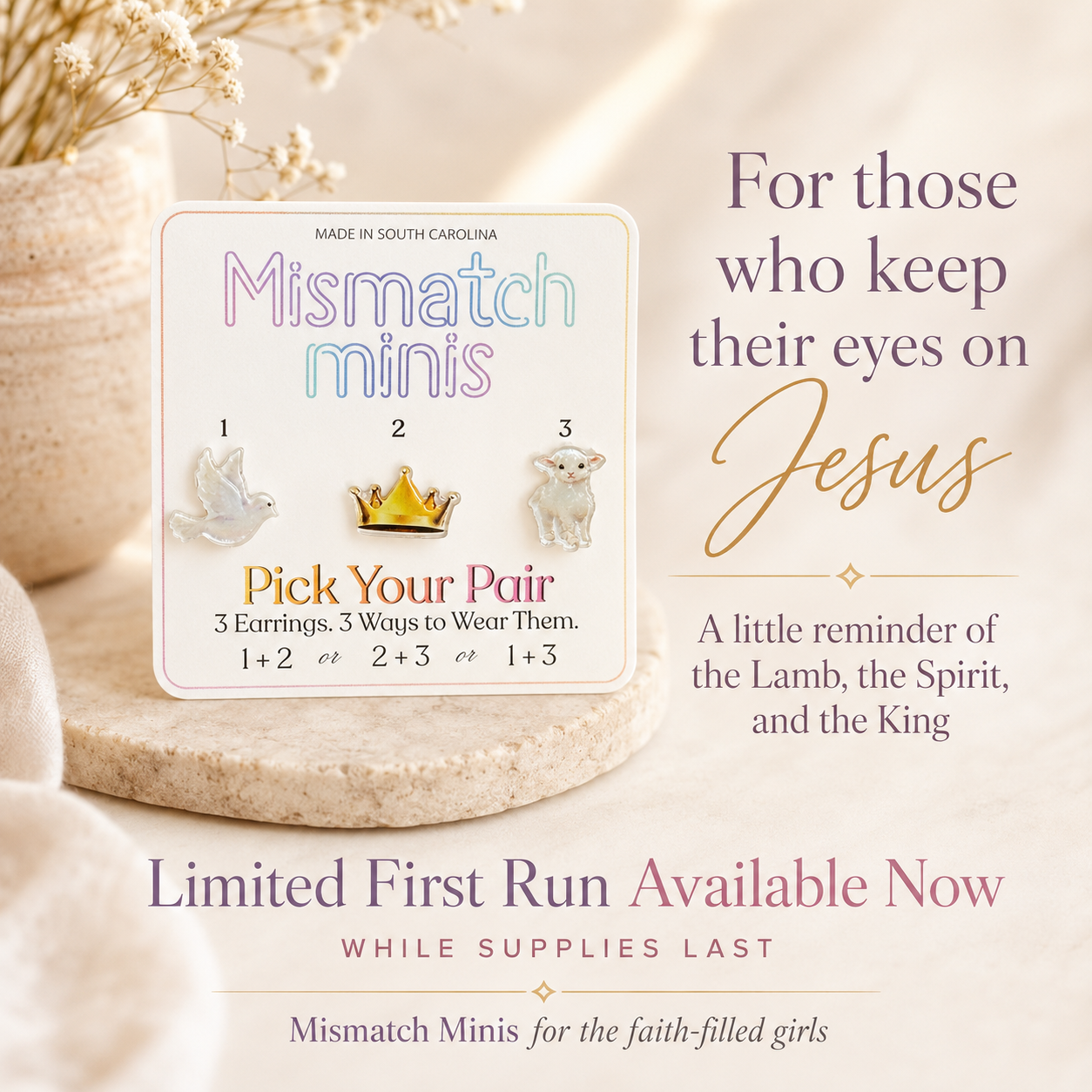 Keep Your Eyes on Jesus  | Mismatch Minis Acrylic 3-Earring Set