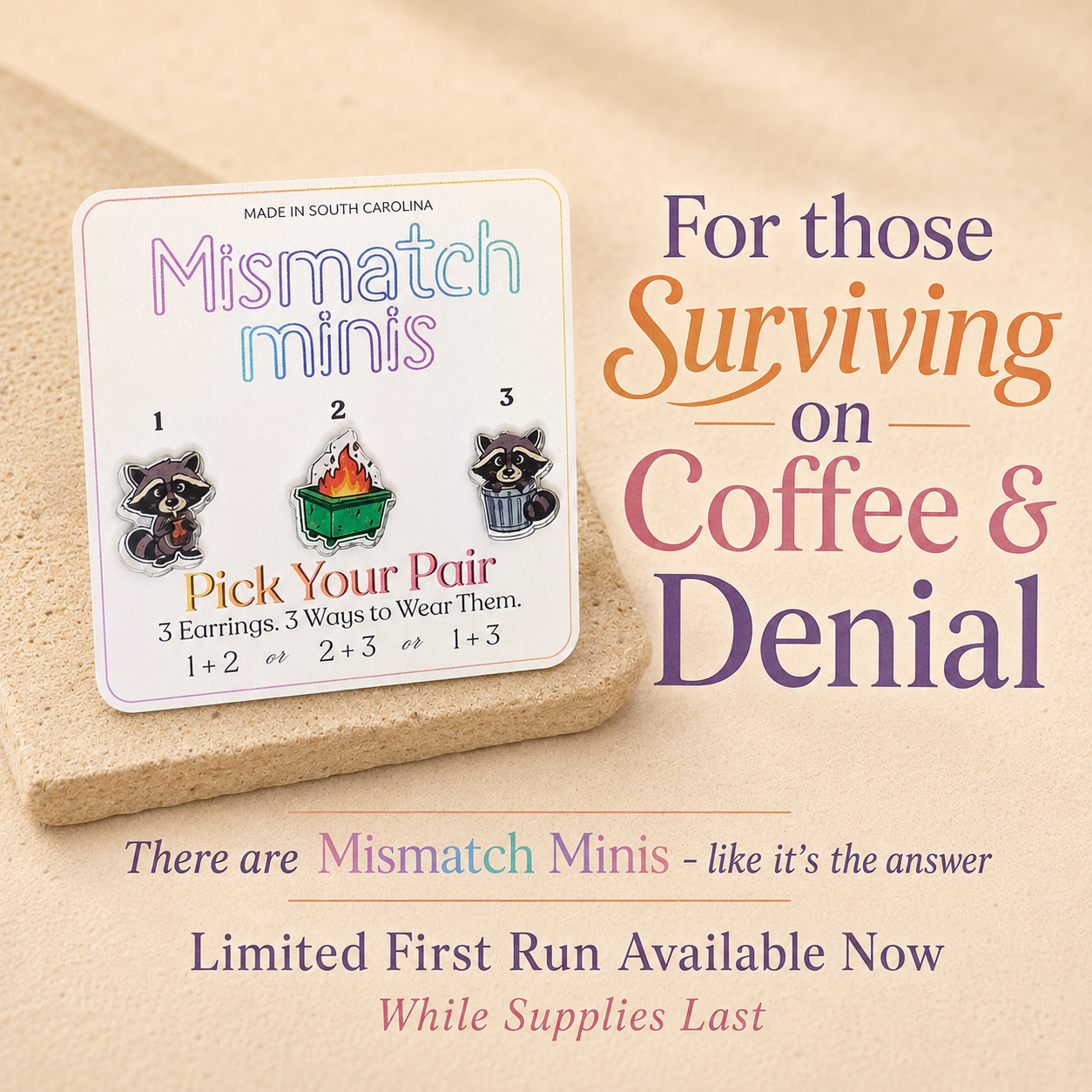 Coffee & Denial  | Mismatch Minis Acrylic 3-Earring Set