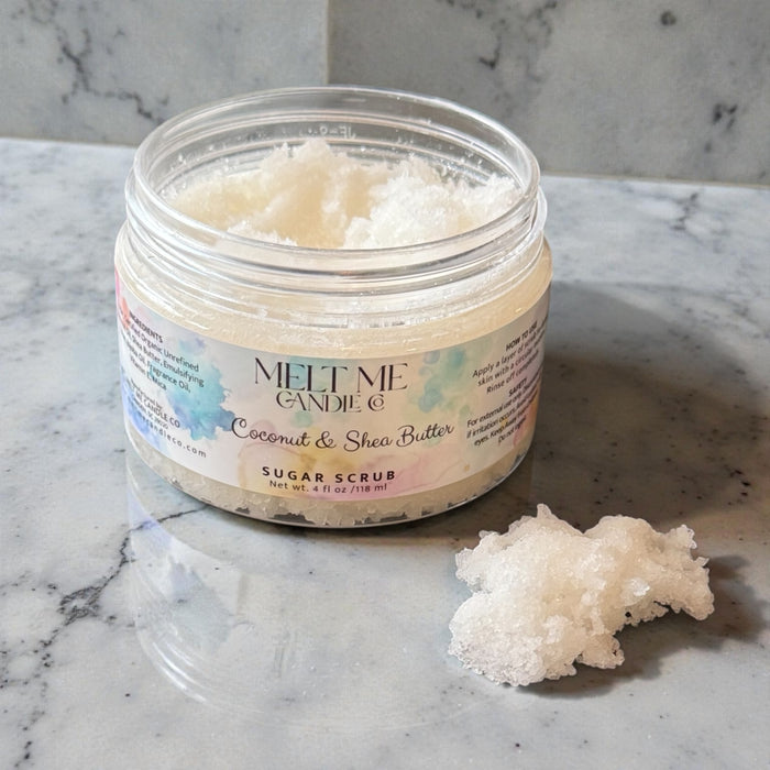 Coconut and shea butter sugar scrub by Melt Me Candle Co