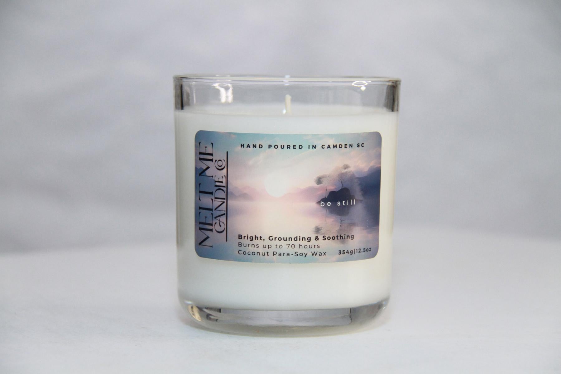 Candle with a label on a white background