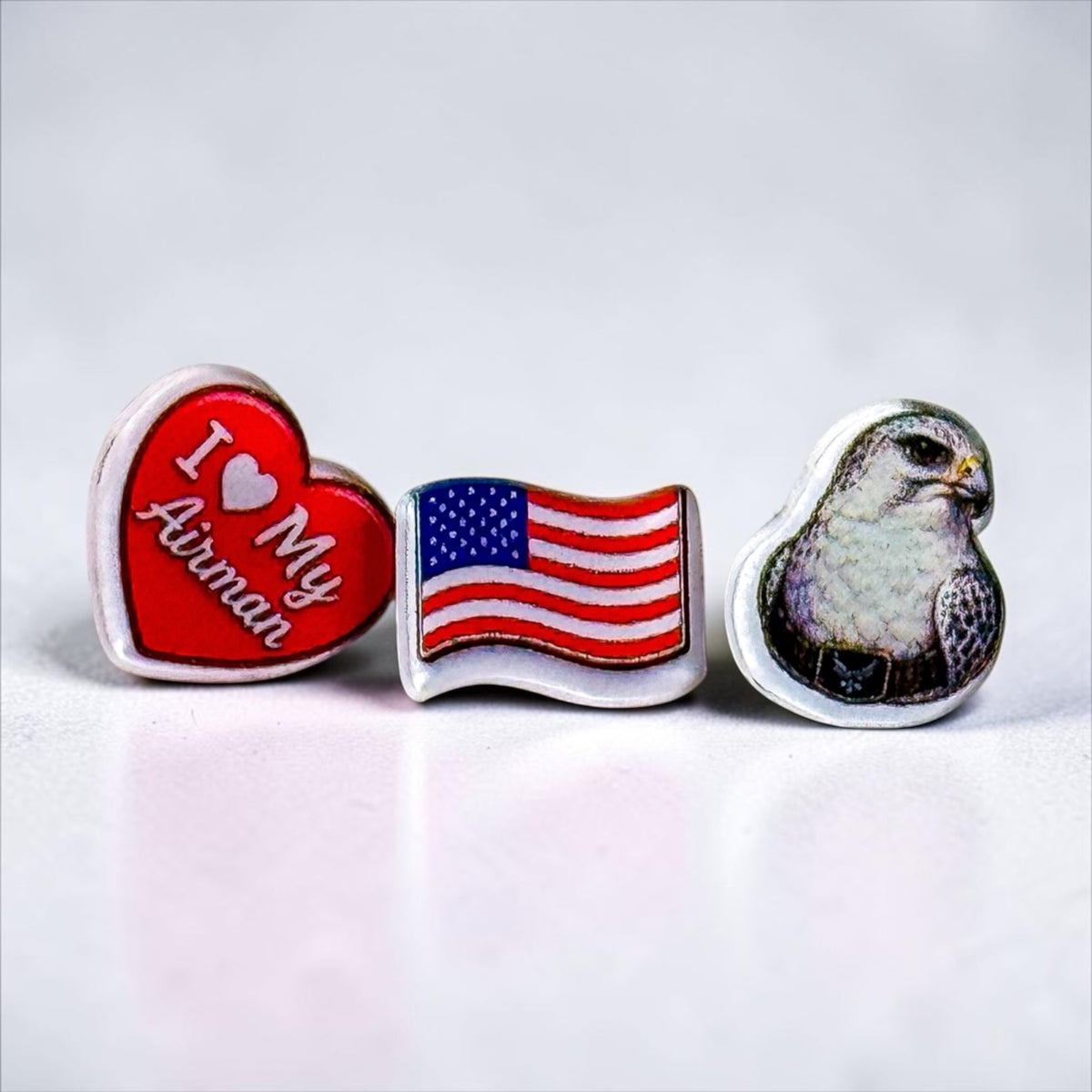 Airman Falcon Flag Acrylic Earring Studs | Air Force Family Gift | I Heart My Airman