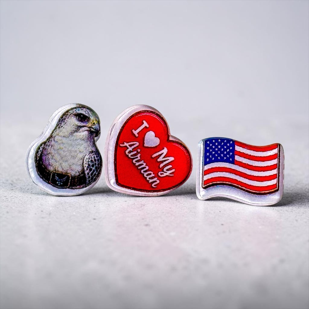 Airman Falcon Flag Acrylic Earring Studs | Air Force Family Gift | I Heart My Airman