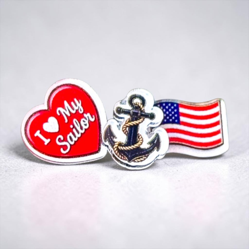 Sailor Anchor Flag Acrylic Earring Studs | Navy Family Gift | I Heart My Sailor