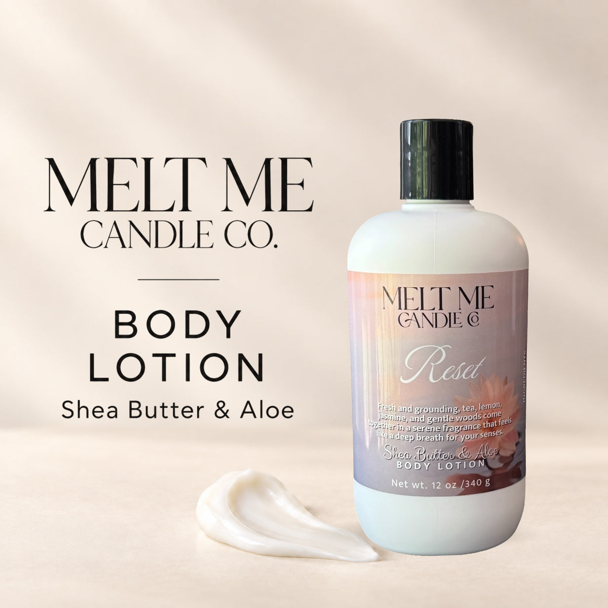 Reset 12 oz shea butter and aloe body lotion by Melt Me Candle Co
