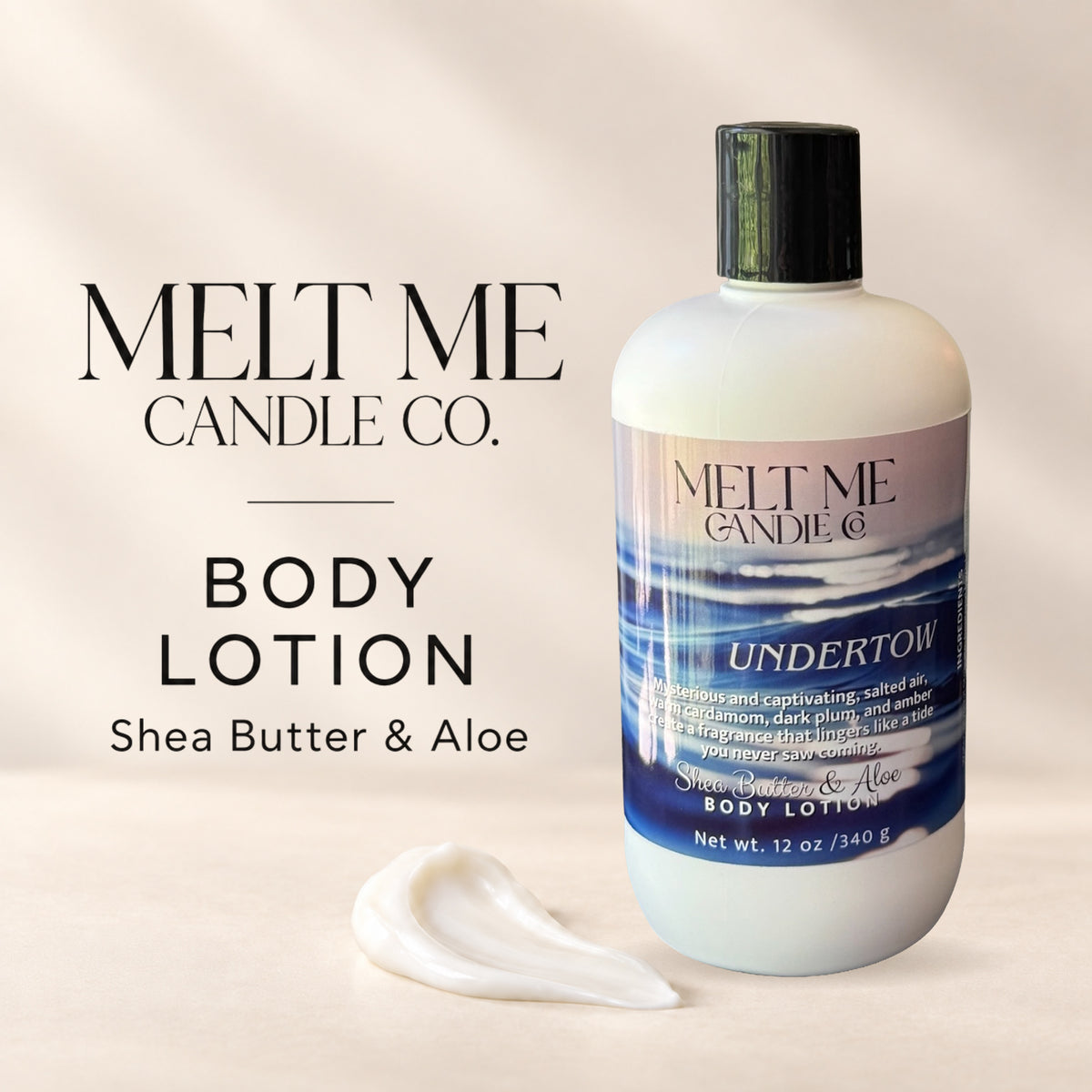 Undertow 12 oz shea butter and aloe body lotion by Melt Me Candle Co